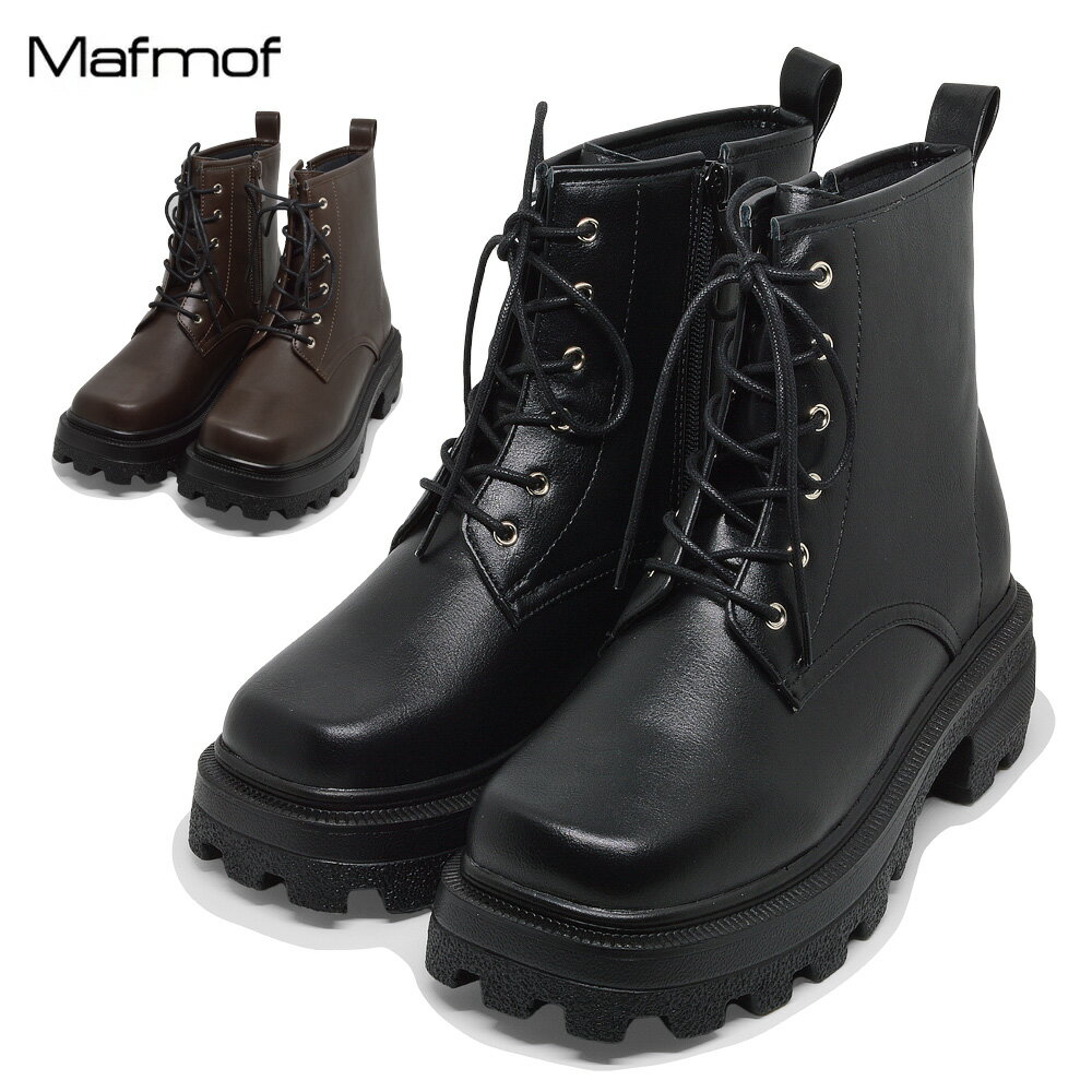 Mafmof ブーツ レディース 336 マフモフ 厚底 ヒール高さ5.5cm レースアップブーツ