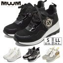 【お買い物マラソン】 【送料無料 あす楽】 ムーム レディース スニーカー レースアップ MUUM 2101 BL WH LACEUP SNEAKER 厚底 ウェッジソール ヒール高さ7.8cm インヒール