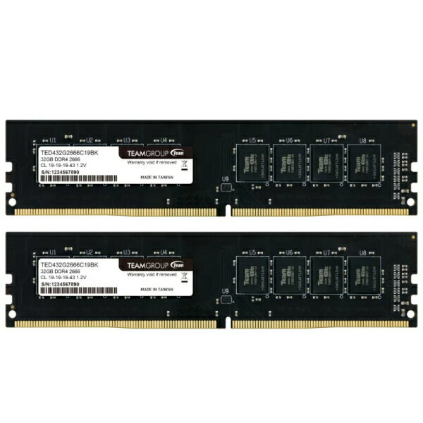 TEAM ELITE DDR4 2666 64GB (32GB×2) デスクトップ用 メモリ 2枚組 U-DIMM PC4-21300 CL19 TED464G2666C19DC01 永久保証
