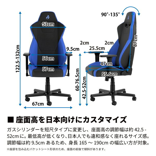 ゲーミングチェア Nitro Concepts S300 PRO BLUE ブルー アーキサイト NC-S300PRO-BB アームレスト ネックピロー ランバーサポート付属 耐荷重150kg スチール素材 送料無料 [3]