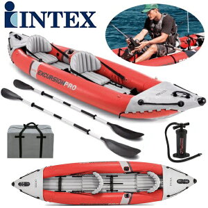 Intex Excursion Pro 68309 Aufblasbar Kayak 2 Personen ゴムボート 2人用 カヤック 二人乗り 384cm×94cm× 46cm 最大総重量181kg フィッシング トラウト 湖 ボート カヤック フィッシング インフレータブル ゴムボート キャンプ カヌーエクスカージョン プロ