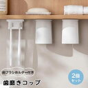 【2個セット 】歯磨きコップ マグネット コップ 歯ブラシホルダー付き 洗面所 洗面台 戸棚下 抗菌 カビ防止 超軽量 プラスチック製 磁気 割れない 洗面用品...