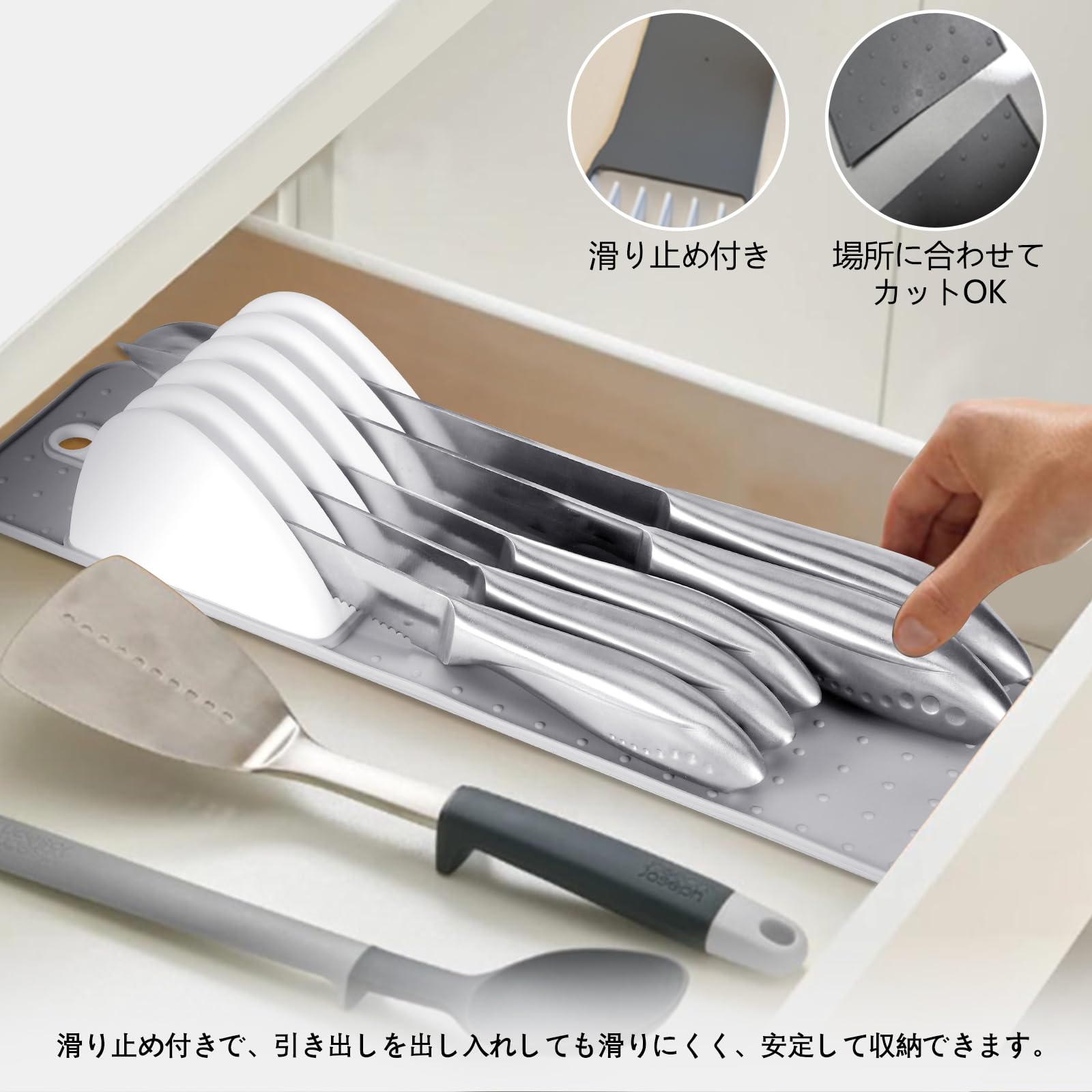 包丁立て 横置き 包丁スタンド 5本収納 ソフト シリコーン製 引き出し 包丁ケース キッチン 収納 耐久性 柔軟性 横置き安定設計 滑り止め 刃先保護 2