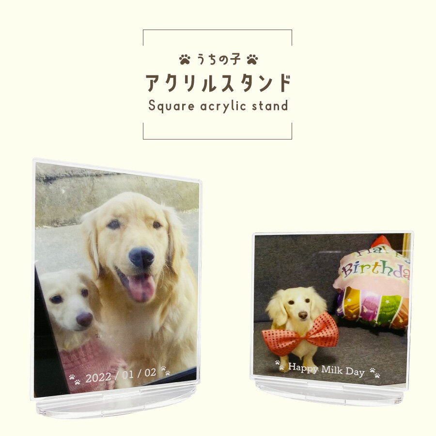 アクリルスタンド 写真入り 名入れ スクエア 113×85mm 85×85mm オリジナル プリント アクスタ インテリア 犬 猫 うさぎ ペット うちの子 子ども 孫 メモリアル グッズ オーダーメイド デザイン料・送料無料