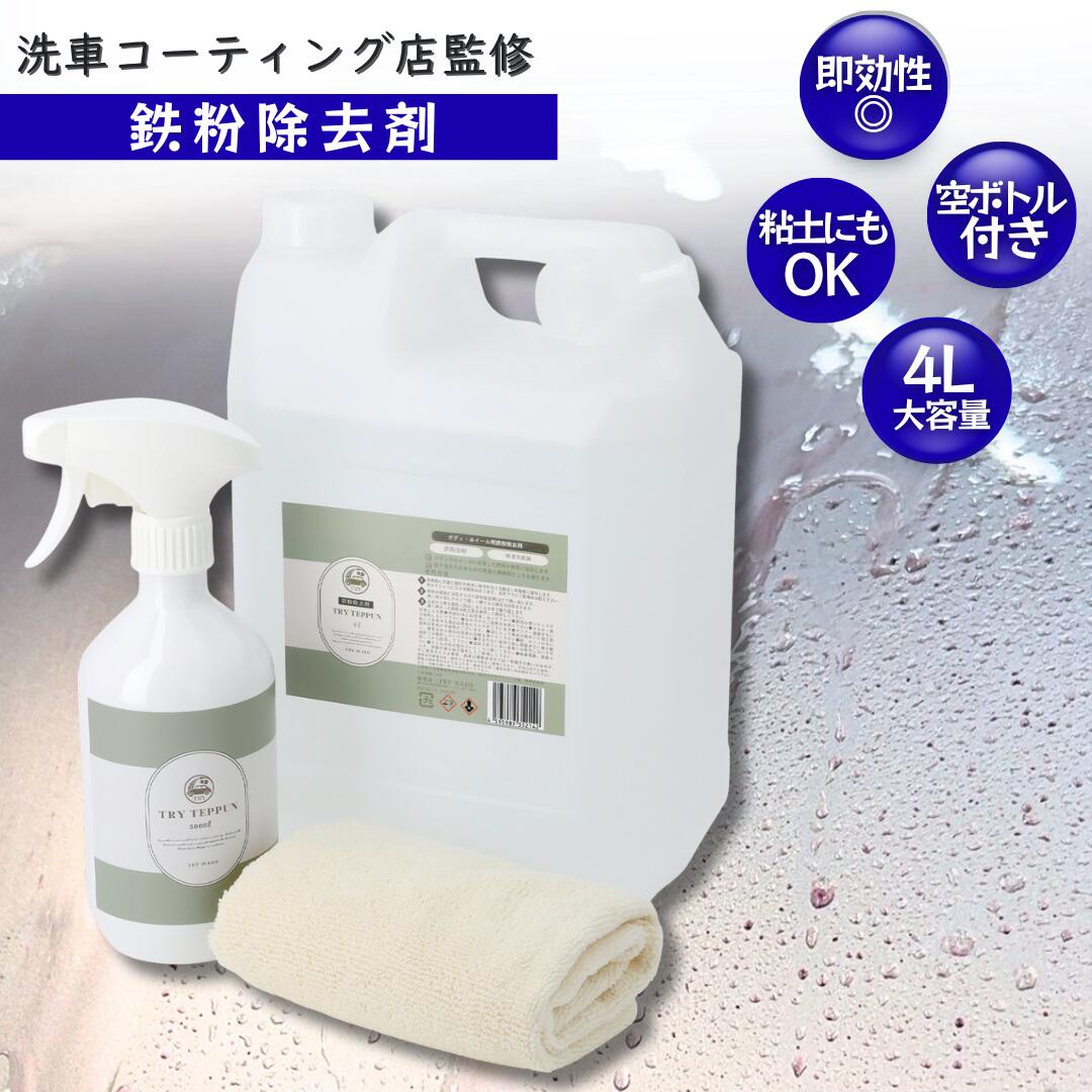洗車 鉄粉除去剤 強力クリーナー 業務用 大容量 4000ml 車用 ボディ ホイール サビ除去 紫に反応 泡立ち潤滑兼用 コーティング前処理 空ボトル付き TRY TEPPUN トライウォッシュ TRY WASH