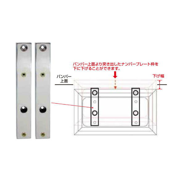 大型ナンバープレート枠　移動ブラケット　下げ幅70mm 2