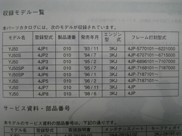 ジョグアプリオ パーツリスト 1版 ヤマハ 正規 バイク 整備書 YJ50 S SP 4JP1～8 4JP 車検 パーツカタログ 整備書 【中古】 3