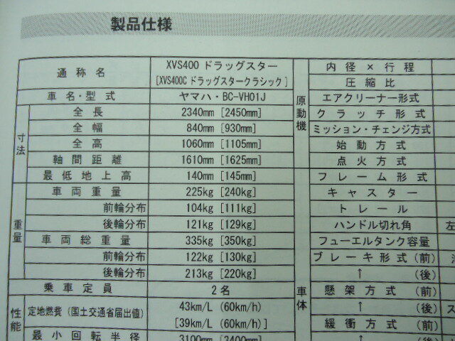 ドラッグスター400 取扱説明書 ヤマハ 正規 バイク 整備書 XVS400 XVS400C 5KP BC-VH01J dN 車検 整備情報 【中古】 3