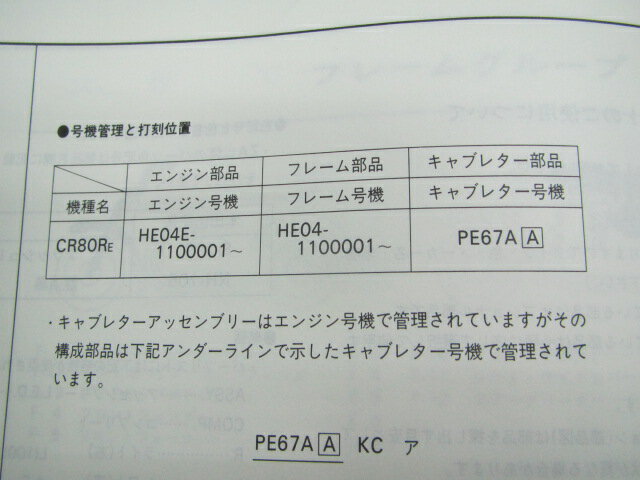 CR80R パーツリスト 2版 ホンダ 正規 バイク 整備書 HE04-110 PV 車検 パーツカタログ 整備書 【中古】 3