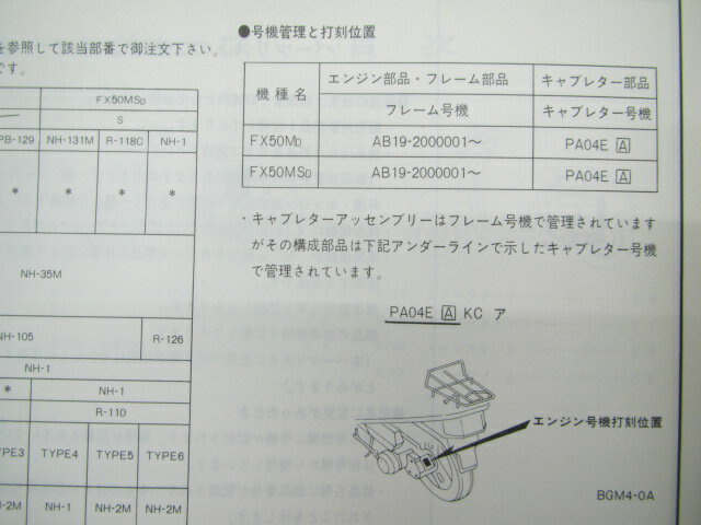 フラッシュ パーツリスト 1版 ホンダ 正規 バイク 整備書 FX50M MS AB19-2000001～ mn 車検 パーツカタログ 整備書 【中古】 3