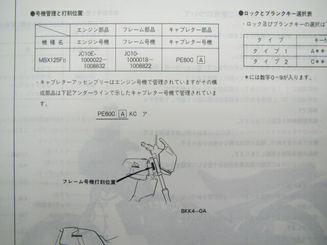 MBX125F パーツリスト 2版 ホンダ 正規 バイク 整備書 JC10-100 KK4 XW 車検 パーツカタログ 整備書 【中古】 3