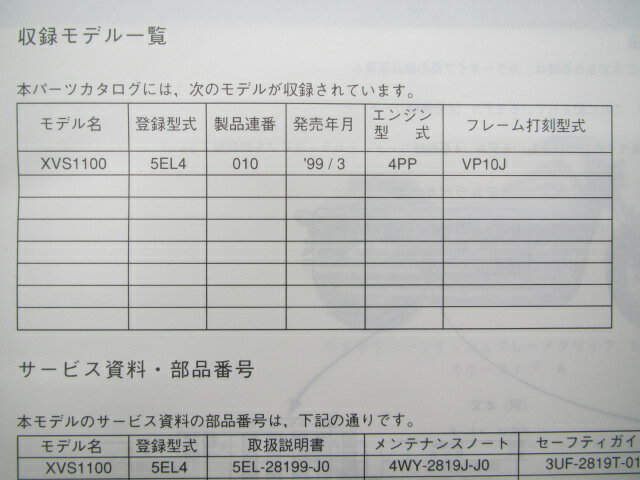 ドラッグスター1100 パーツリスト 1版 ヤマハ 正規 バイク 整備書 XVS1100 5EL4 VP10J 整備に zE 車検 パーツカタログ 整備書 【中古】 3