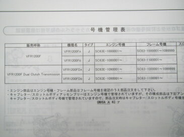 ホンダ 正規 バイク 整備書 VFR1200F DCT パーツリスト 正規 3版 SC63-100 110 MGE 整備に dU 車検 パーツカタログ 整備書 【中古】