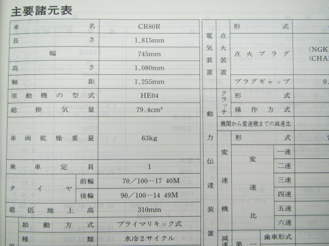 CR80R パーツリスト ホンダ 正規 バイク 整備書 配線図有り HE04-210 GBF aB 車検 パーツカタログ 整備書 【中古】 3