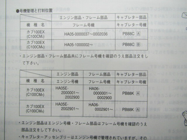 カブ100EX パーツリスト 4版 ホンダ 正規 バイク 整備書 HA05-000 100 HA06-000 GN5 cQ 車検 パーツカタログ 整備書 【中古】 3