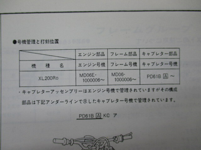 XL200R パーツリスト 1版 ホンダ 正規 バイク 整備書 MD06 MD06E XL200RD ev 車検 パーツカタログ 整備書 【中古】 3