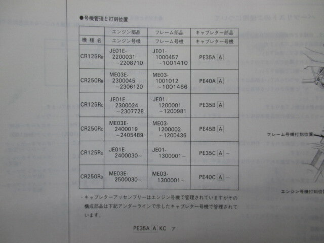 CR125R CR250R パーツリスト 4版 ホンダ 正規 バイク 整備書 JE01 ME03 JE01E ME03E CR125RB CR125RC 車検 パーツカタログ 整備書 【中古】 3