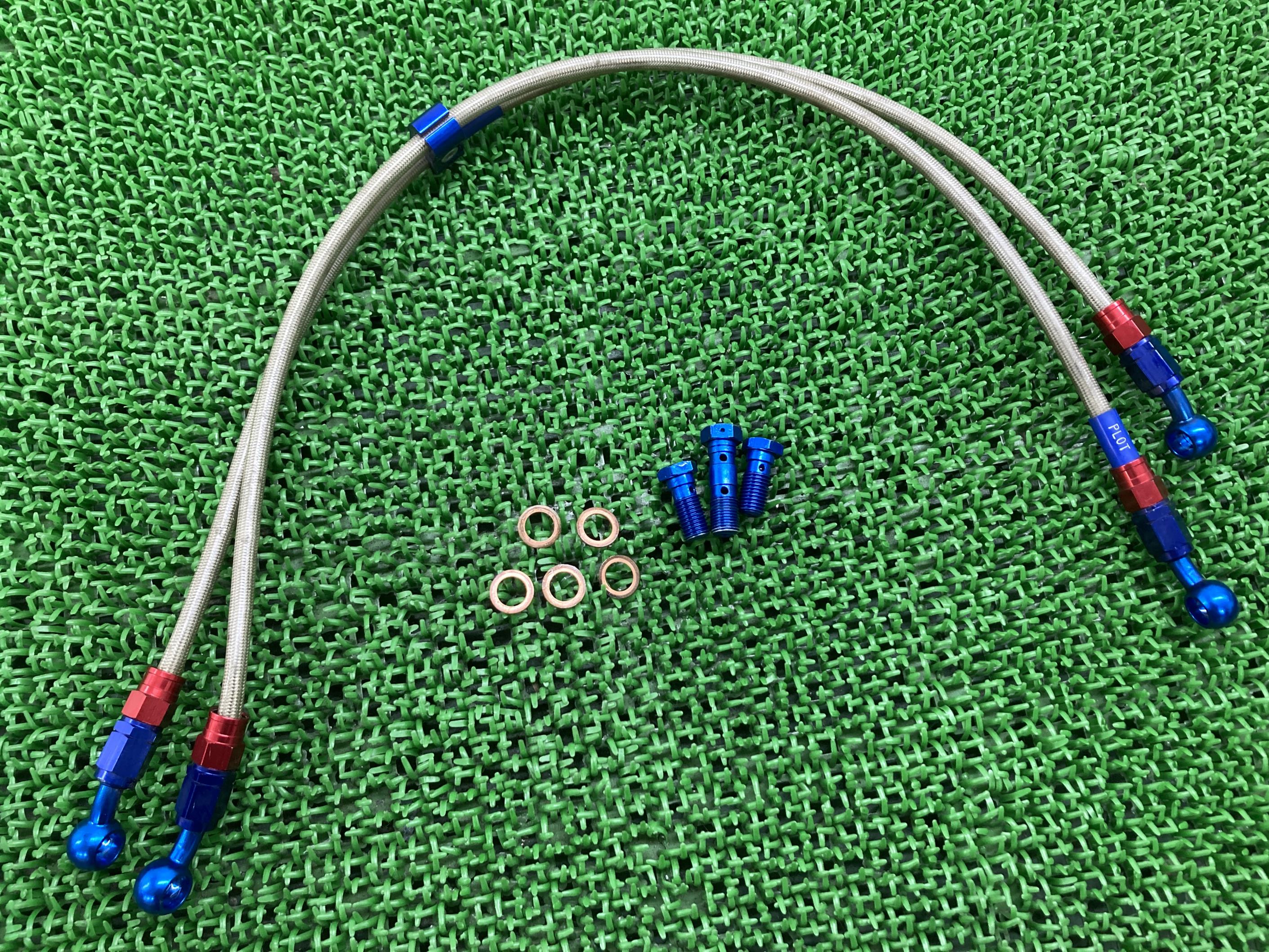 SWAGE-LINE製フロントブレーキホース左右社外バイク部品プロトスウェッジラインステンレスメッシュホースバンジョーボルトコンディション良好【中古】 34