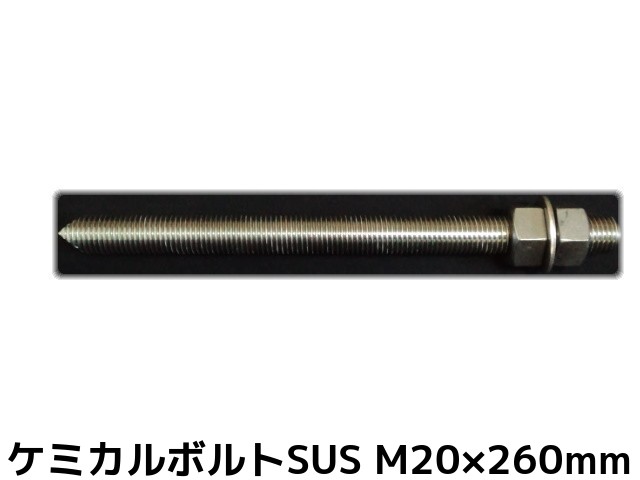 ケミカルボルト アンカーボルト ステンレス SUS M20×260mm 寸切ボルト1本 ナット2個 ワッシャー1個 Vカット 両面カット SUS304【取寄せ品】