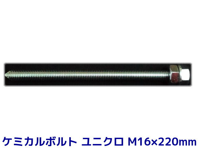 ケミカルボルト アンカーボルト ユニクロメッキ M16×220mm 寸切ボルト1本 ナット2個 ワッシャー1個 Vカット 両面カット【取寄せ品】 1