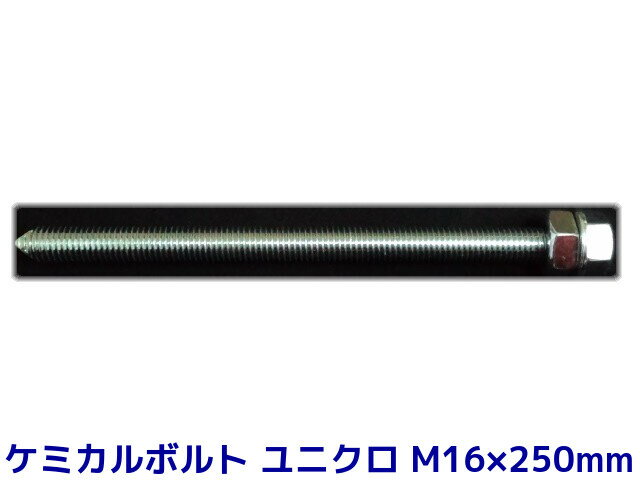 ケミカルボルト アンカーボルト ユニクロメッキ M16×250mm 寸切ボルト1本 ナット2個 ワッシャー1個 Vカット 両面カット【取寄せ品】