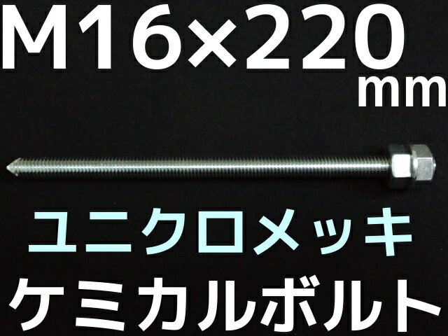 ケミカルボルト アンカーボルト ユニクロメッキ M16×220mm 寸切ボルト1本 ナット2個 ワッシャー1個 Vカット 両面カット【取寄せ品】 2