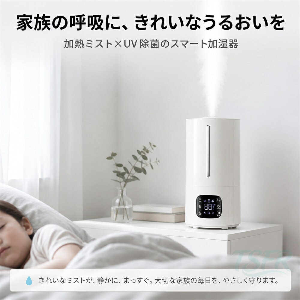 加湿器 大容量 5L 超音波式 加熱 ハイブリッド加湿器 上部給水 UV除菌 スマート恒湿 静音 寝室・卓上 リビング - angle 1