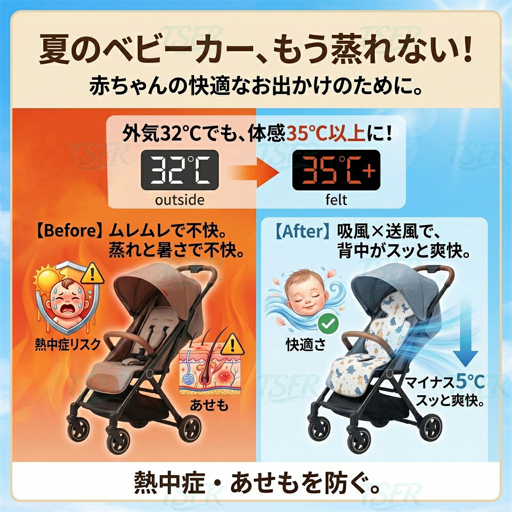 「2026新登場」ベビーカーシート ファン付き 扇風機 ファンシート 送風 ひんやり 4...