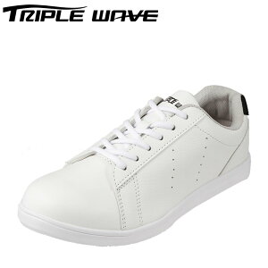 トリプルウェーブ TRIPLE WAVE スニーカー TW2305 メンズ靴 靴 シューズ 3E ローカットスニーカー 白 軽量 幅広 レースアップ シンプル カジュアル 大きいサイズ対応 28.0cm ホワイト×ブラック SP