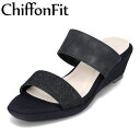 【全品P10倍！9日&10日20:00～4H限定】シフォンフィット ChiffonFit CF-5072 レディース靴 靴 シューズ E相当 ウェッジソールサンダル ダブルベルト グリッター キラキラ 美脚 厚底 おしゃれ 華やか ラメ ブラック