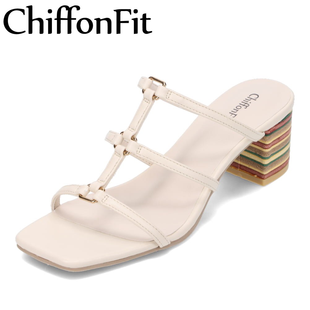 シフォンフィット ChiffonFit CF-480 レディース靴 靴 シューズ 2E相当 サンダル ミュール ヒールサンダル ミュールサンダル 美脚 スクエアトゥ スタイリッシュ アイボリー SP