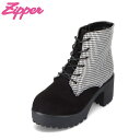 【全品P10倍!10日00:00~26H限定】ジッパー Zipper ZP-3264 レディース靴 靴 シューズ 2E相当 ショートブーツ レースアップブーツ 軽量 軽い 厚底 チェック柄 ブラックチェック SP