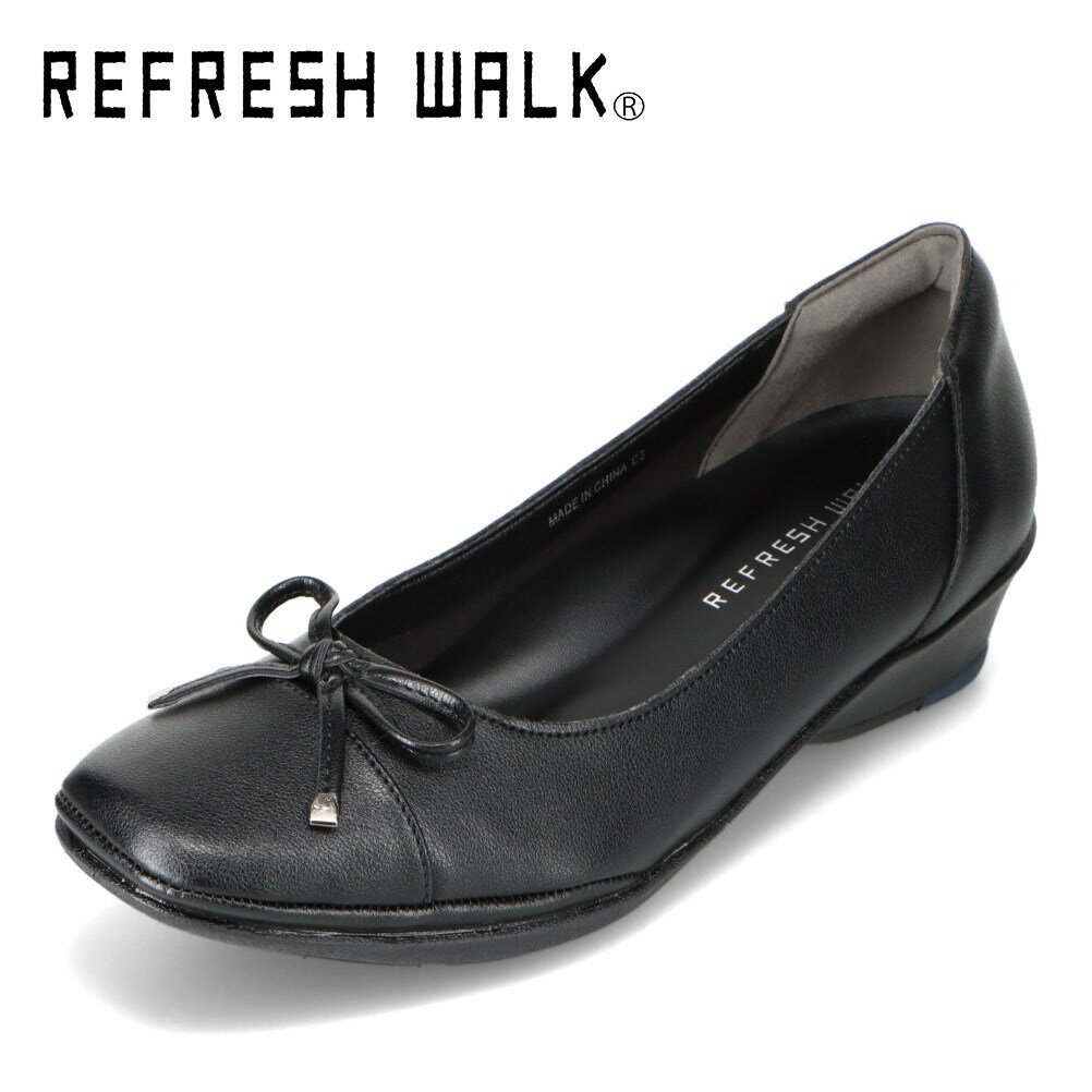 リフレッシュウォーク REFRESH WALK KK1255 レディース靴 靴 シューズ 4E相当 リボンパンプス ウェッジソール ローヒール スクエアトゥパンプス 履きやすい 歩きやすい シンプル リボン ブラック SP