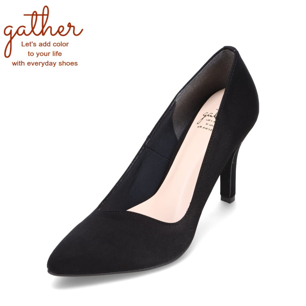 ギャザー gather G-016 レディース靴 靴 シューズ 2E相当 パンプス 日本製 オフィス 通勤 ビジネス セレモニー ブラック×サテン SP