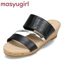 マシュガール masyugirl mg2025-4E レディース靴 靴 シューズ 4E相当 サンダル ウェッジサンダル ミュール 幅広 甲高 低反発 フィット感 ベルト ウレタン 軽量 ブラック SP