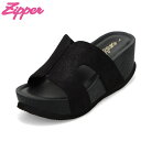 【6/1までエントリーでP20倍】ジッパー ZIPPER ZP-060 レディース靴 靴 シューズ 3E サンダル ミュール スリッパ つっかけ 厚底 軽量 ウェッジソール エレガント シンプル ブラック SP