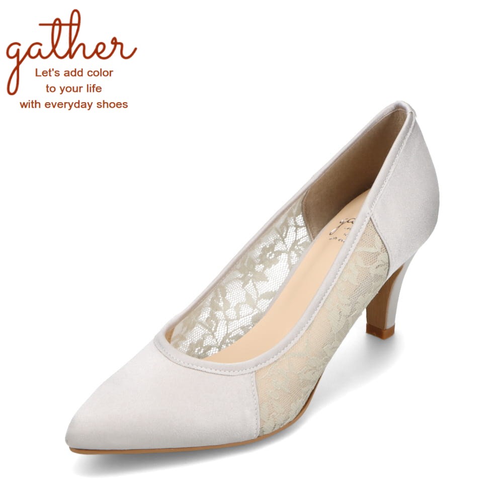 ギャザー gather G-020 レディース靴 靴 シューズ 2E相当 パンプス 日本製 ビジネス オフィス 通勤 セレモニー 美脚 シアー レース ポインテッドトゥ シンプル グレー SP