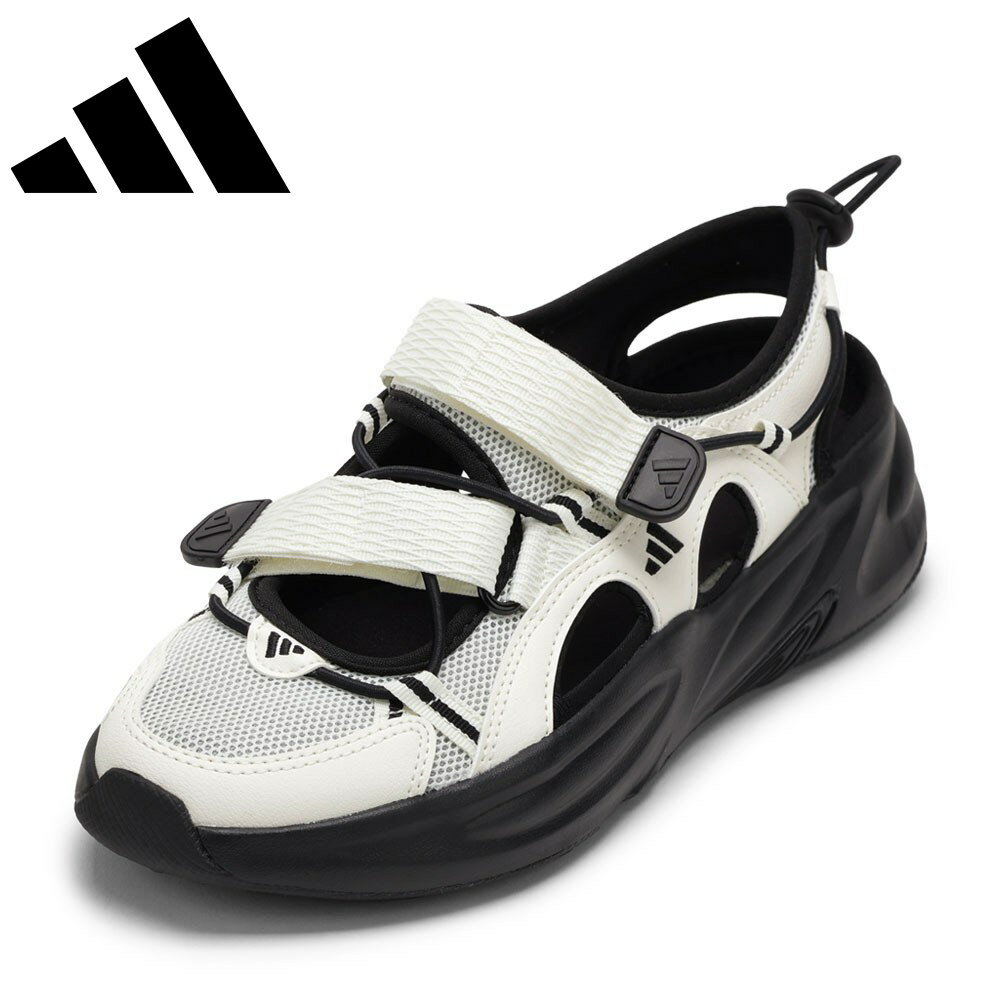 アディダス adidas JS4584 レディース靴 靴 シューズ 2E スニーカー サンダル スポーツ スポサン OZWAVE SANDAL オズウェーブ サンダル 面ファスナー ボリュームソール フィット 人気 ブランド ホワイト×ブラック SPのサムネイル