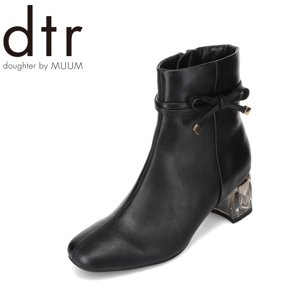 ムーム MUUM MM9704 レディース靴 靴 シューズ 2E相当 ブーツ ショート リボン 金具 ゴールド 2WAY 取り外し可能 クリア チャンキーヒール フェミニン ブラック SP