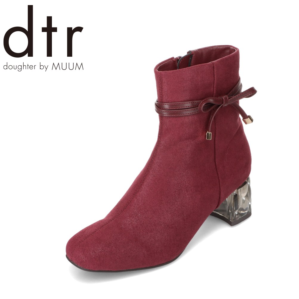 ムーム MUUM MM9704 レディース靴 靴 シューズ 2E相当 ブーツ ショート リボン 金具 ゴールド 2WAY 取り外し可能 クリア チャンキーヒール フェミニン ワイン SP