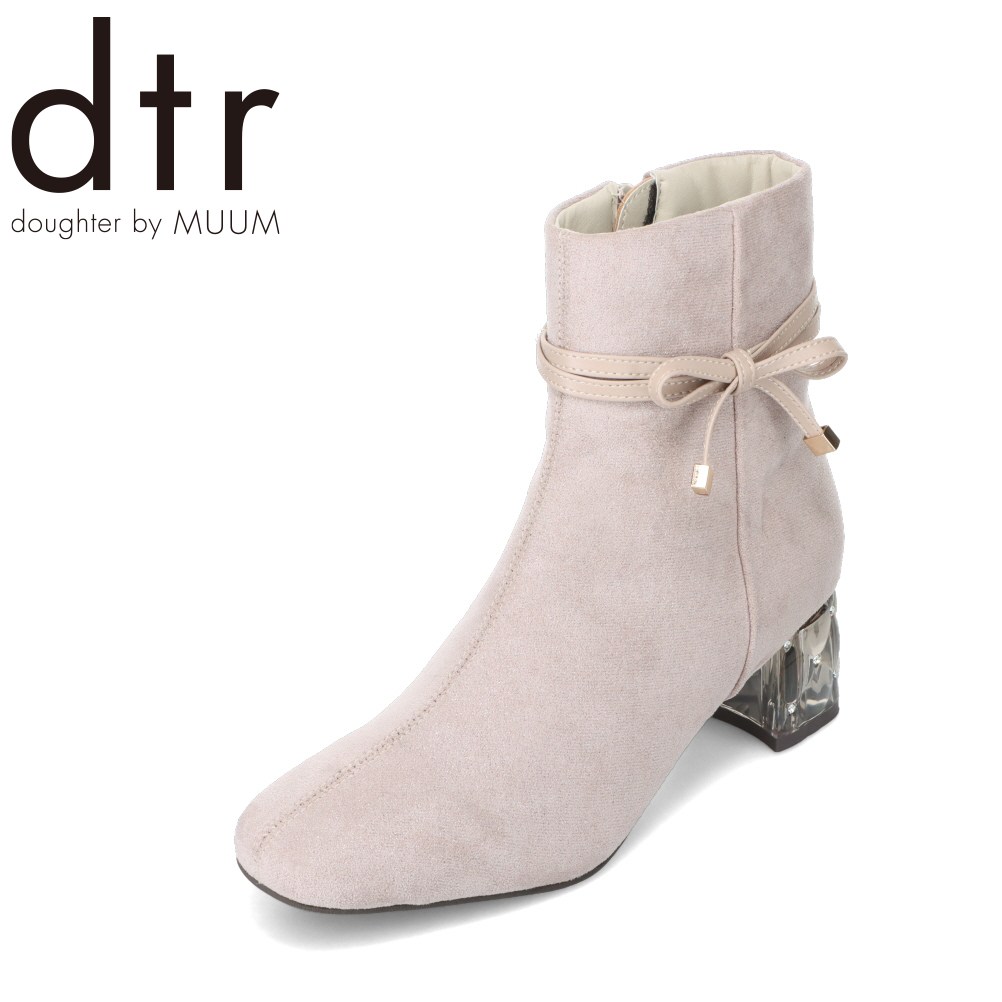 ムーム MUUM MM9704 レディース靴 靴 シューズ 2E相当 ブーツ ショート リボン 金具 ゴールド 2WAY 取り外し可能 クリア チャンキーヒール フェミニン ベージュ×スエード SP