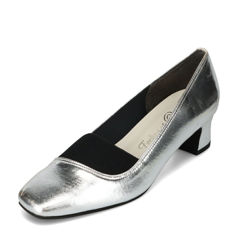 フィーリングオブユイ Feeling of Yui 4505 レディース靴 靴 シューズ パンプス ゴム スクエアトゥ 通勤 オフィス ビジネス チャンキーヒール シルバー SP