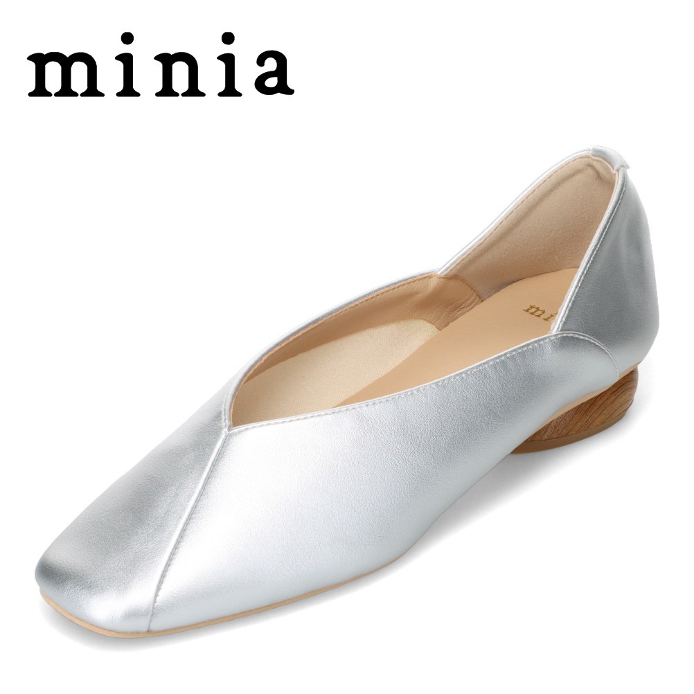 ミニア minia EC-0010 レディース靴 靴 シューズ 2E相当 パンプス ローヒール バブーシュ 2WAY Vカット モード スタイリッシュ エレガント シルバー SP