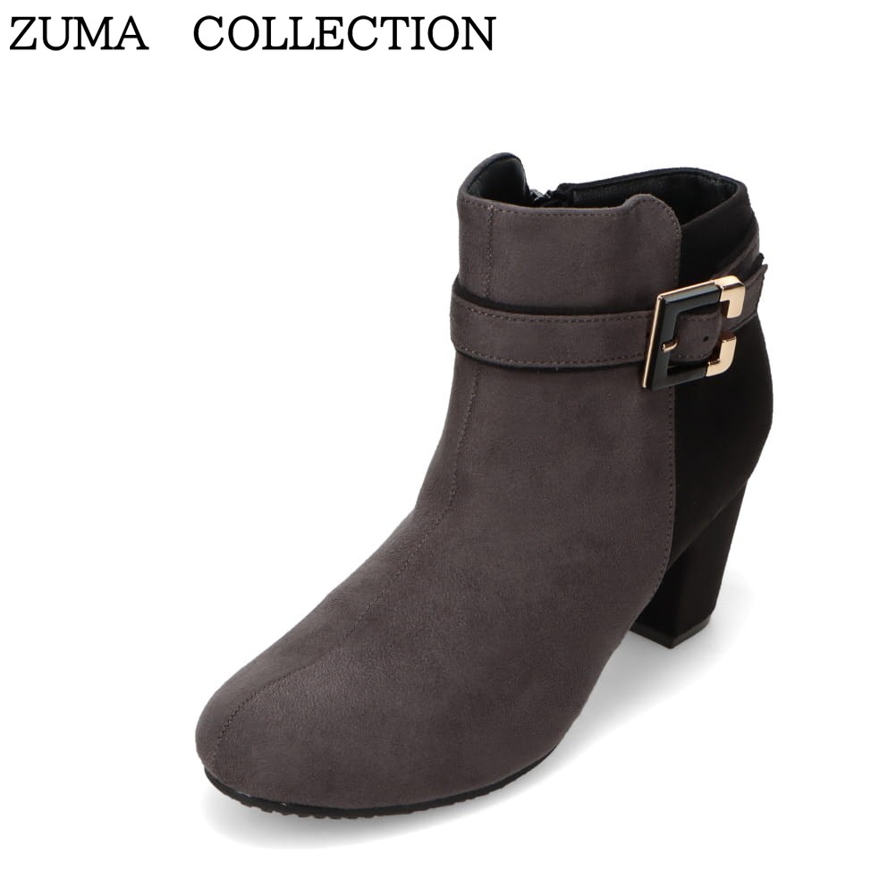 ズマコレクション zuma collection KT-5256 レディース靴 靴 シューズ 2E相当 ブーツ ショート 美脚 スタイルアップ ファスナー ジッパー チャック フェミニン ベルト バックル 金具 シンプル グレー×スエード SP