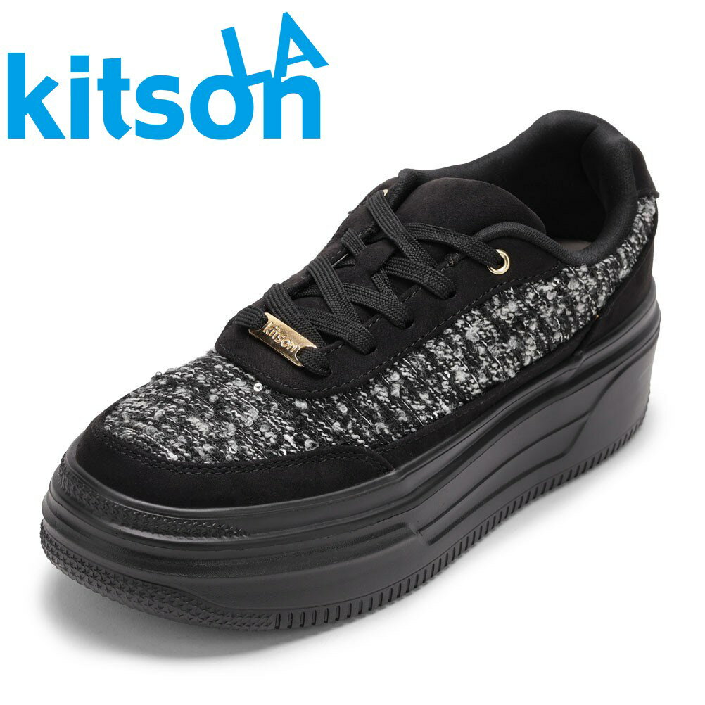 エルエーキットソン LA kitson KS-1500 レディース靴 靴 シューズ 3E相当 スニーカー 厚底 ツイード ゴールド 金具 ロゴ ローカットスニーカー エレガント ブラック×ブラック SP