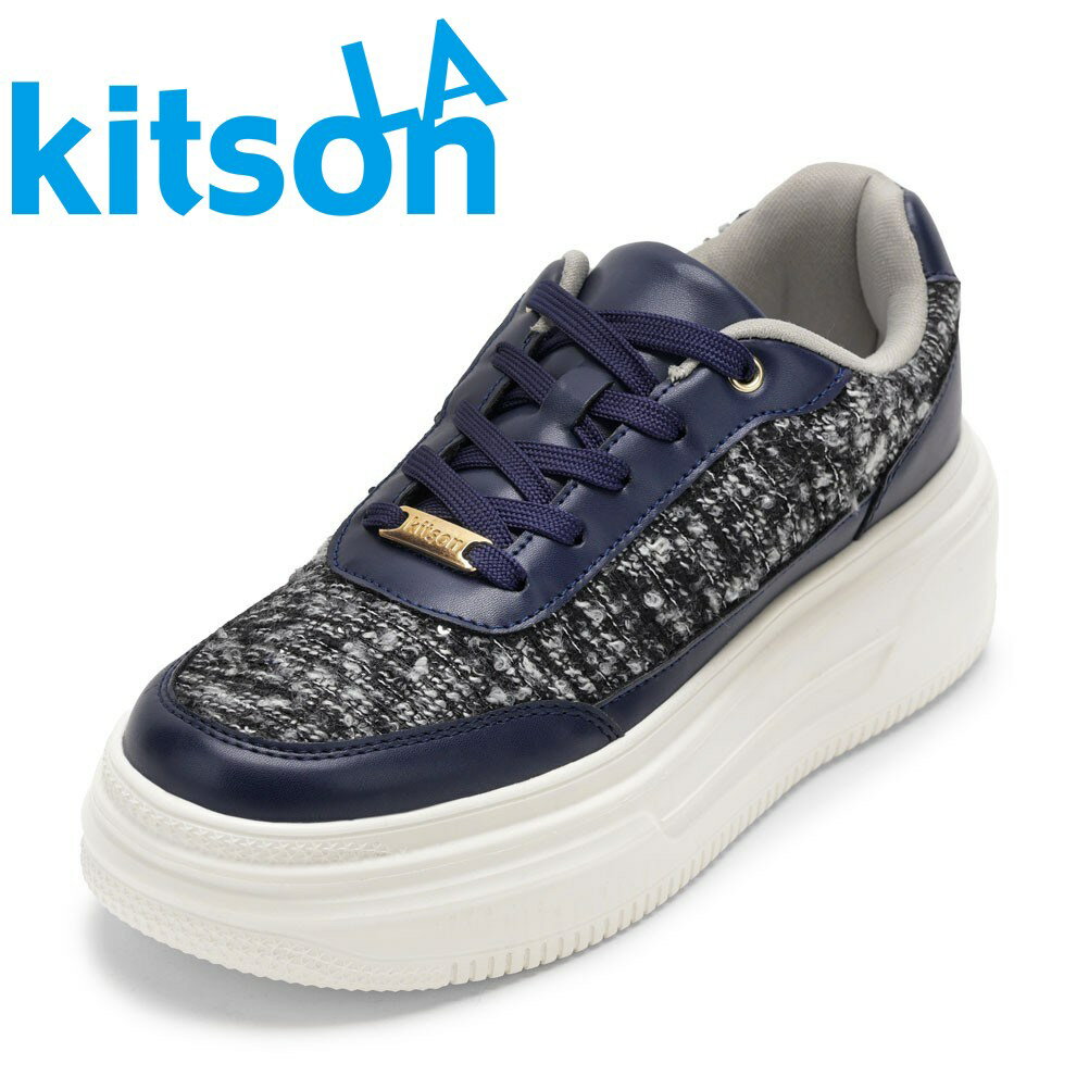 エルエーキットソン LA kitson KS-1500 レディース靴 靴 シューズ 3E相当 スニーカー 厚底 ツイード ゴールド 金具 ロゴ ローカットスニーカー エレガント ネイビー SP