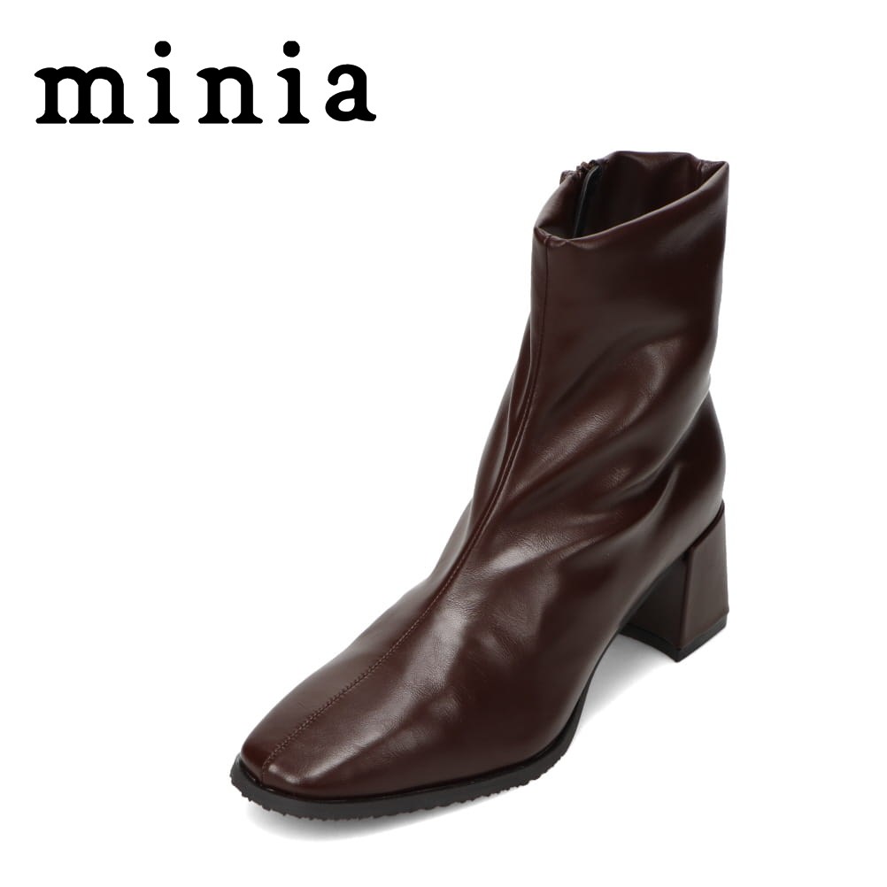 ミニア minia AS-1154 レディース靴 靴 シューズ 2E相当 ブーツ ストレッチ ショート 歩きやすい フィット チャンキーソール ポインテッドトゥ 美脚 脚長 シンプル ダークブラウン SP