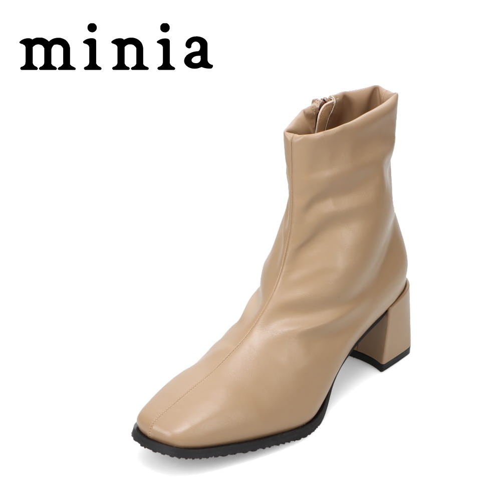 ミニア minia AS-1154 レディース靴 靴 シューズ 2E相当 ブーツ ストレッチ ショート 歩きやすい フィット チャンキーソール ポインテッドトゥ 美脚 脚長 シンプル オーク SP