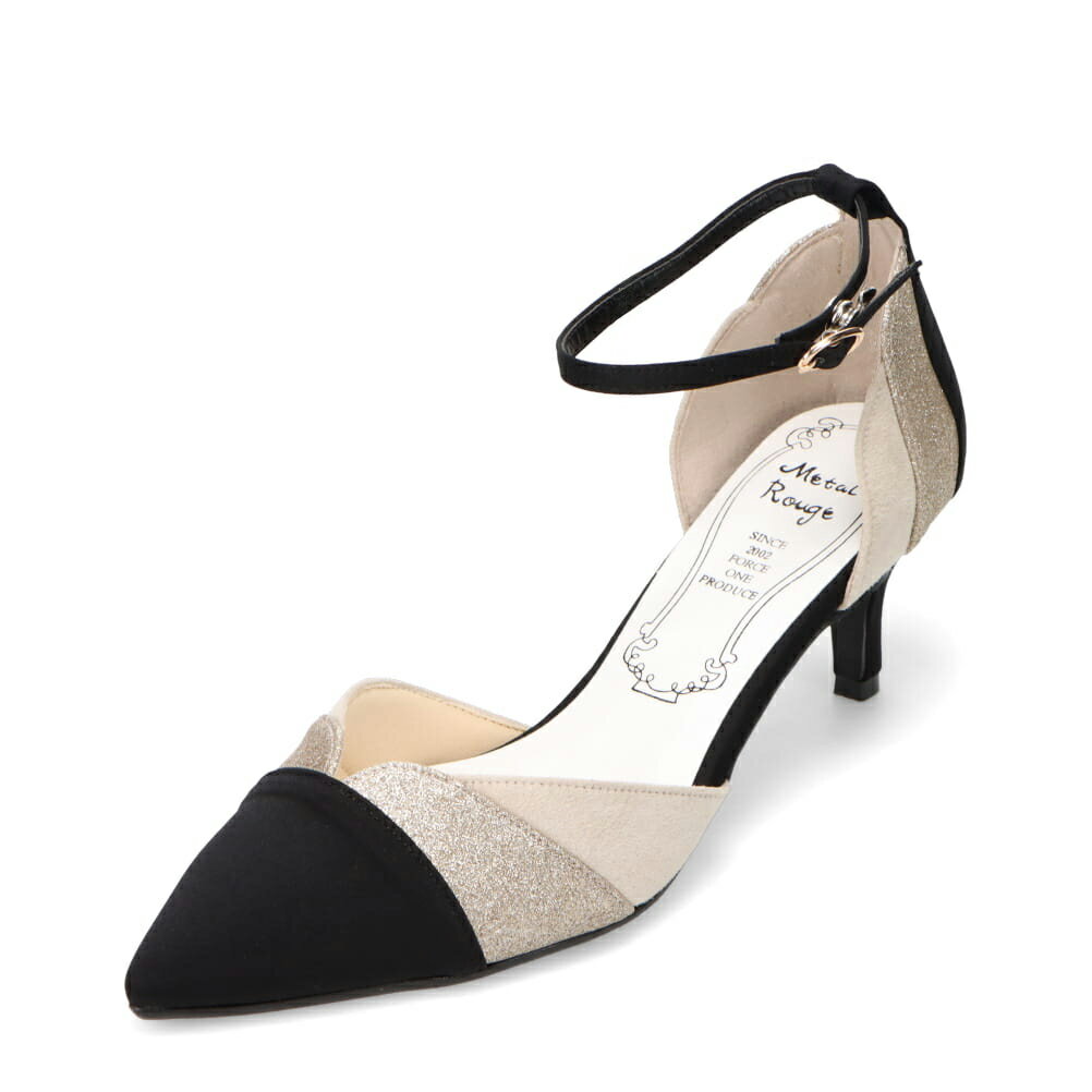メタルルージュ Metal Rouge MR6699 レディース靴 靴 シューズ 2E相当 パンプス アンクル ストラップ 通勤 オフィス ビジネス 結婚式 パーティー フォーマル オケージョン 歩きやすい 疲れにくい ポインテッドトゥ ラメ キラキラ グリッター ブラック×コンビ SP