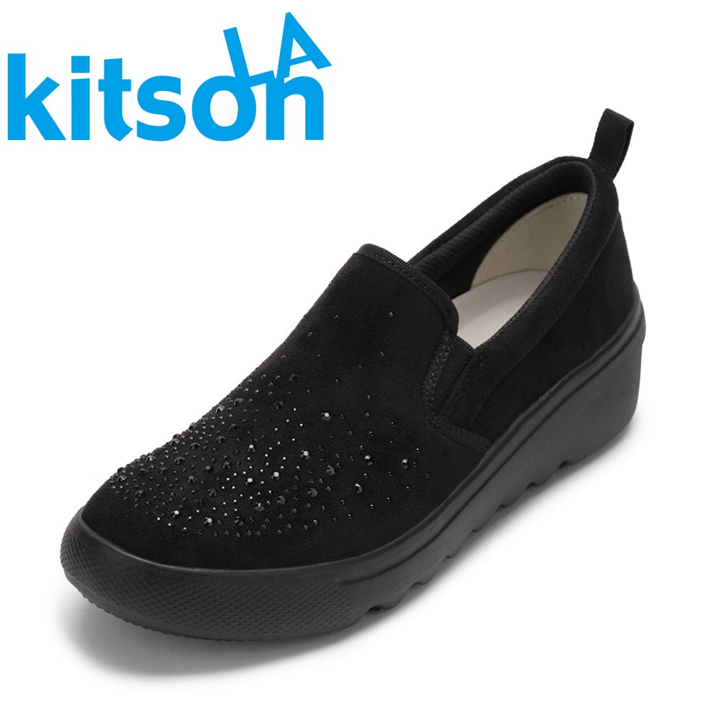 エルエーキットソン LA kitson KS-1512 レディース靴 靴 シューズ 3E スニーカー スリッポン ビジュー ラインストーン キラキラ ウェッジソール ローカットスニーカー エレガント ブラック×ブラック SP